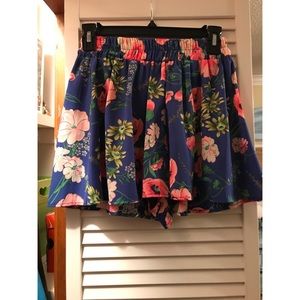 blue flowery shorts
